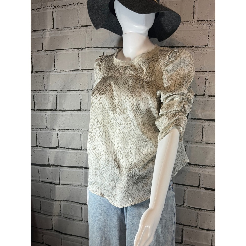 Avec Les Filles Snakeskin Print Ruched Sleeve Blouse Neutral Medium